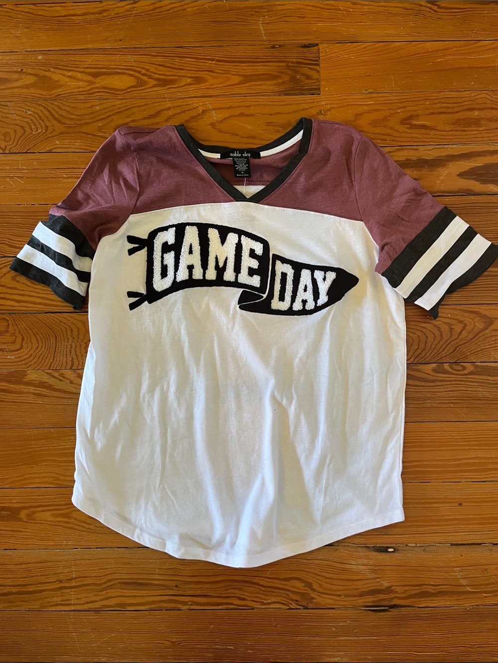 Pennant Boutique Style White & Maroon Game Day V-Neck Tee